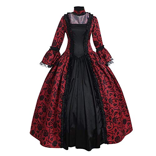 Abaowedding Women's Victorian Rococo Dress Inspiration Maiden Costume Vintage Dress (XL, Burgundy)