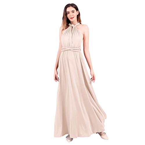 AFAVOM Women's Infinity Dress with Bandeau, Convertible Bridesmaid Dress, Multi-Way Wrap Transformer Cocktail Evening Gown, Full Length Long Maxi Formal Wedding Party Dresses Apricot M