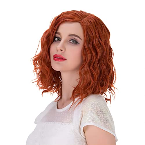 Aicos Short Curly Orange Wig, Heat Resistant 35cm Fashion Ginger Red Wig, Synthetic Curly Auburn Bob Wig Suit for Daily Dress Carnival Party Masquerade Cosplay, Curly Orange Wig with a free Wig Cap