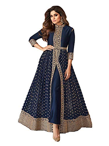 Alamara Fashion Ready to Wear Indian Pakistani Party Wear Wedding Wear Abhay Style Anarkali Suit for Women (Navy Blue, S)