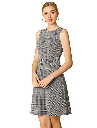 Allegra K Women's Plaid Dress Sleeveless Fit and Flare Houndstooth Work Dresses X-Small White Black