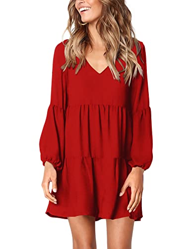 Amoretu Dresses for Women 2024 Cute Pleated Rehearsal Dinner Dress (Red,M)