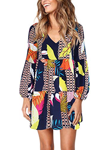 Amoretu Spring Dresses for Women 2024 Geometry Pattern Casual V Tunic Dresses L