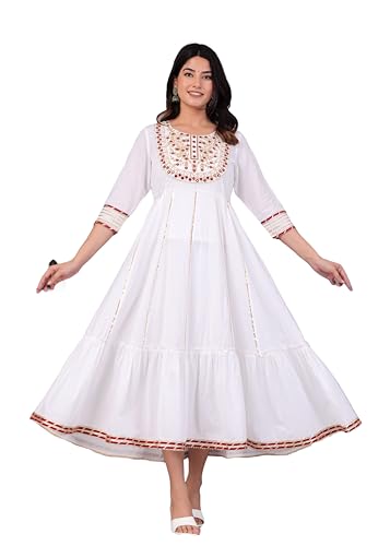 Anarkali Indian dress Kurta for Women Pakistani Wedding/Party Wear Designer Style Anarkali Kurti (White-XL)