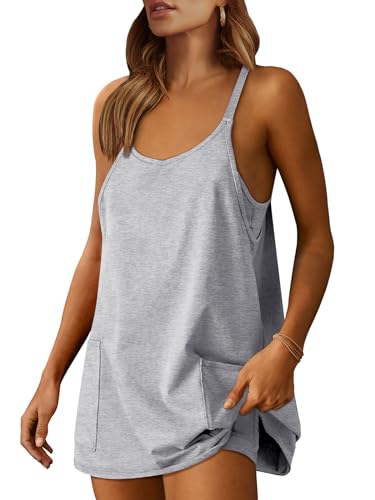 ANRABESS Women Summer Mini Romper Dress Workout Tennis Active Sports Athleisure Outfits Built in Shorts Trendy Vacation Heather Gray Medium