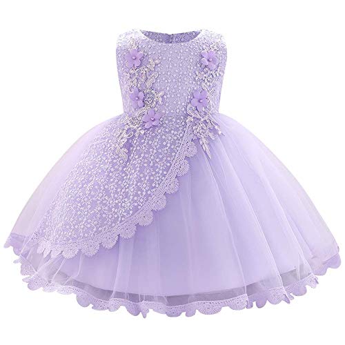 Baby Girls Tutu Dress Infant Flower Girl Sequin Lace Appliques Princess Dress for Baby Wedding Party First Birthday Pageant Gown Lilac 12-18 Months