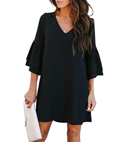 BELONGSCI Women's 2023 Summer Dress Sweet & Cute V-Neck Bell Sleeve Shift Dress Mini Dress, Perfect for Wedding or Graduation