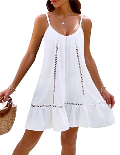 Blooming Jelly Womens Bathing Suit Cover Up Swim Cover Ups Beach Dresses Spaghetti Straps Sundresses (S, White)