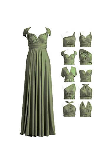 Bridesmaid Convertible Dress Transformer Evening Maxi Dress with Bandeau (One Size, Olive Green)