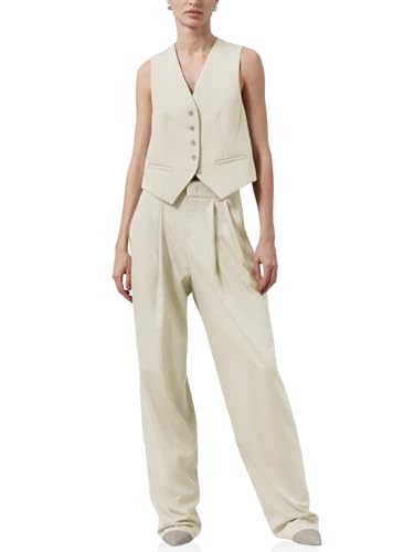 Cicy Bell Womens Vest Sets 2 Piece Outfits Sleeveless Blazer Waistcoat and Dress Pants Suits Dressy Casual Beige