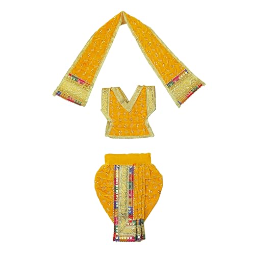 Decorative God Dhoti Dress Ganpati/Krishna Set/Poshak for God/Dhoti Set for Statues of Home Mandir/God Clothes/Dress for Ganpati/Vinayagar veshti Vastra for Traditional Festival(Size:- 10")(Yellow)