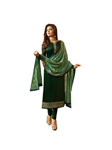 Delisa Designer Wedding Partywear Silk Embroidered Salwar Kameez Indian Dress Ready to Wear Salwar Suit Pakistani LTN (Green, LARGE-42)