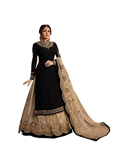 Delisa Indian/Pakistani Ethnic wear Georgette Straight Salwar Kameez for Womens (Black, XX-LARGE-46)