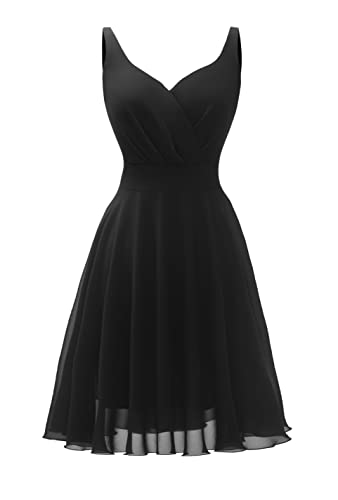 Dressever Summer Cocktail Dress V-Neck Adjustable Spaghetti Strap Chiffon Sundress Black XL