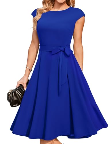 DRESSTELLS Women's Cocktail Dresses, 2024 Modest Wedding Guest Dress, Semi Formal Vintage Homecoming Party Dress, Aline Summer Prom Dress Cobalt RoyalBlue XL