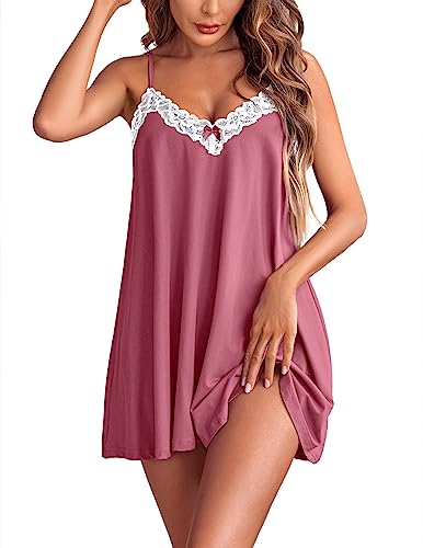 Ekouaer Night Dress for Women Sleeveless Lace Lingerie Sexy Sleepwear Wedding Dress for Bride,Red S