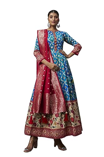 Elina fashion Indian Traditional Flare Gown With Dupatta |Readymade Cotton Silk Foil Print Kurta Anarkali Gown For Women