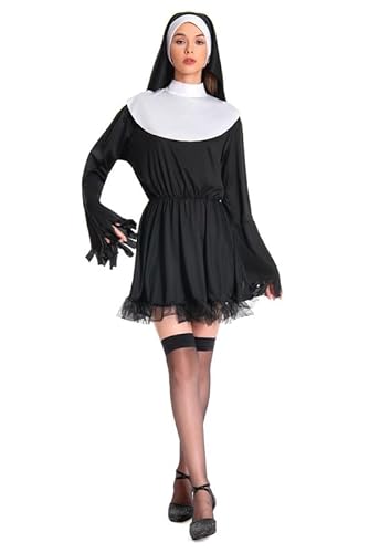 ellzant Adults Nun Costume Outfits for Halloween, Womens Holy Sister Priest Cosplay Dress Headpiece Set