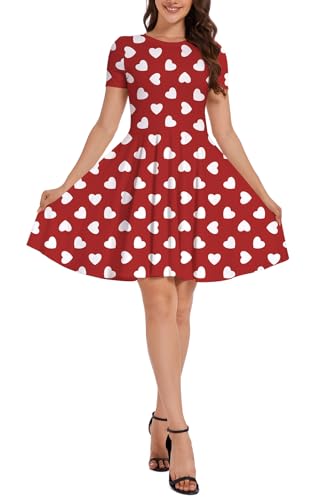 Eyanse Heart Dress Women Valentine's Day Dresses Short Sleeve Spring Dress 2024 Cute Red Outfits Womens Valentines Day Clothes Woman Ladies Valentine Top,XXL