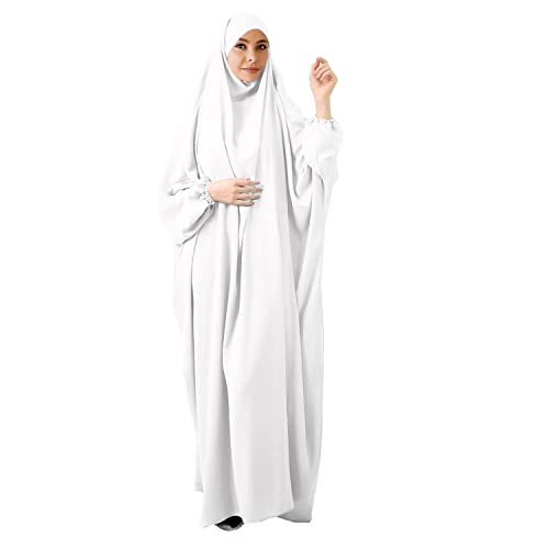 FPOVFPO Womens One-Piece Solid Abaya Muslim Prayer Dress Islamic Maxi Kaftan with Hijab Dubai Full Length Dress