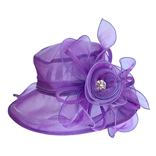 Generic Church Hats for Women 2024 Elegant, Womens Kentucky Church Dress Derby Wedding Floral Tea Party Hat Sun Hats (Purple, One Size)