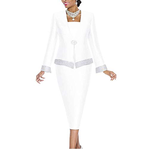 Go Mai Women Church Suits Church Dress Suit for Ladies Mother Gifts Special Occasion Wedding Party Formal Church Clothes White