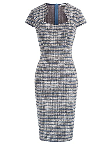 GRACE KARIN Women Cap Sleeve Stretchy Bodycon Tweed Pencil Dress for Interview