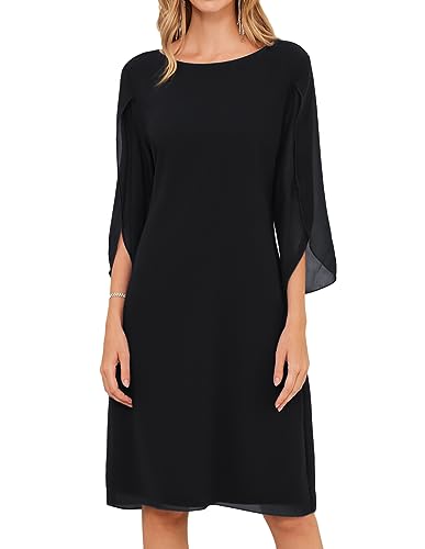 GRACE KARIN Women Formal Bridesmaid Dress 3/4 Sleeve Casual Chiffon Dress Black 20