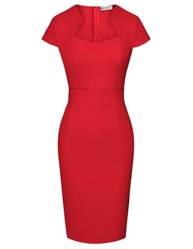 GRACE KARIN Women’s Work Dress Bodycon Knee Length Cocktail Dress for Evening Party Red