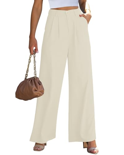 GRAPENT Business Casual Pants Old Money Style Clothes Women Office Wear High Waist Dress Pants Flowy Summer Pants White Wide Leg Pants for Women Color Vanilla Ice Size XX-Large Size 20 Size 22