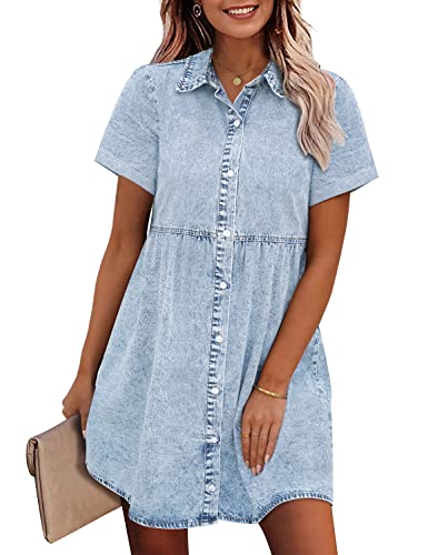 GRAPENT Women’s Denim Dress for Women Button up Denim Dress for Women Jean Denim Dress for Women Denim Babydoll Dress for Women Roadknight Blue Size Medium Size 8 Size 10