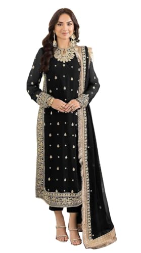 GRC Women's Straight Salwar Kameez Georgette with Embroidery Traditional Indian Pakistani Ready to Wear Dress (US, Alpha, 4X-Large, Regular, Regular, Black)