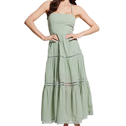 GUESS Women's Sleeveless Lace Up Long Safa Dress, Vital Green Multi