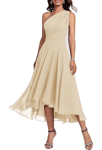 Halter Chiffon Bridesmaid Dresses Convertible Infinity Dress with Bandeau Wedding Guest Dress for Women Champagne US12