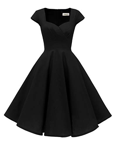 Hanpceirs Women's Cap Sleeve 1950s Vintage Party Dress Cocktail Dress Formal Dresses with Pocket Black XL