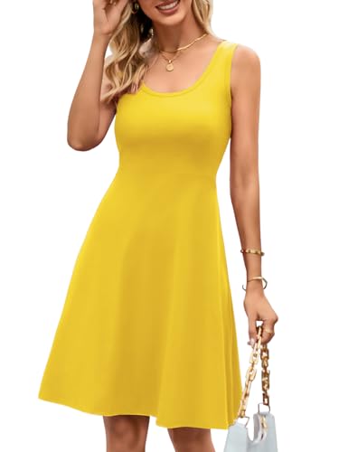 Herou Yellow Dress for Women Cotton A Line Round Neck Summer Sundress Yellow Medium