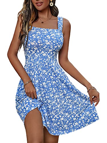 HUHOT Summer Dress Sundress Casual Spring Dresses for Women 2024 Floral Square Neck Graduation Dress Cute for Teen Flowy Short with Pockets Plus Size Midi Elegant Wedding Guest Sun Dresses