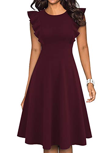 IHOT Wedding Guests Dress for Women Vintage Dinner Prom Event Special Occasion Formal Church Cocktail Party Dresses with Pockets Wine Red Medium