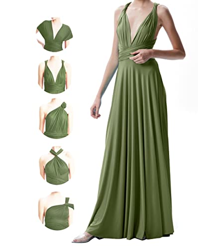 INFIWING Infinity Dresses for Women with Bandeau, One Size Wrap Dress Long Maxi Bridesmaids Convertible Dresses, Wedding Guest Multiway Dresses Olive Green