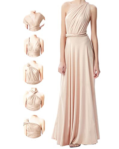 INFIWING Infinity Dresses for Women with Bandeau, Plus Size Wrap Dress Long Maxi Bridesmaids Convertible Dresses, Wedding Guest Multiway Dresses Champagne