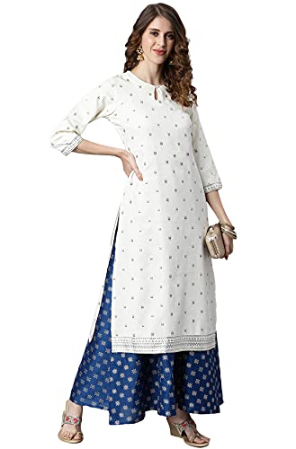 Janasya Indian Women's Traditional Ethnic Festive Dress Off-White