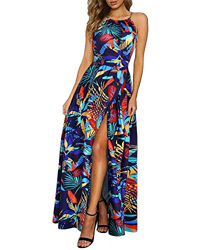 KILIG Womens Maxi Dresses 2024 Casual Halter Neck Side Slit Summer Outfits Flowy Vacation Wedding Guest Cocktail Formal Dress Trendy (Floral-E,Medium)