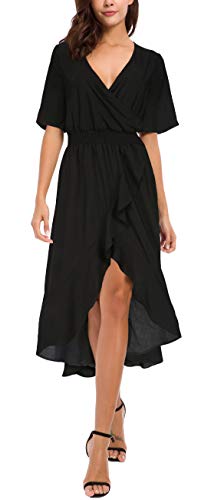 Kormei Womens Short Sleeve Floral High Low V-Neck Flowy Party Long Maxi Dress 2XL Black