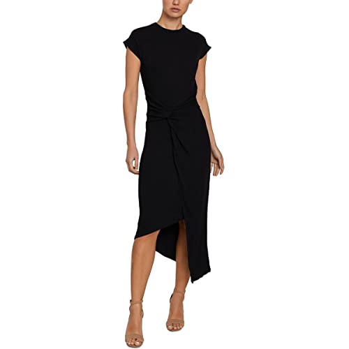 LAUNDRY BY SHELLI SEGAL womens Cap Sleeve Asymmetrical Midi With Knot Front Dress, Black, X-Small US