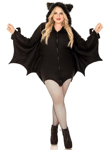 Leg Avenue womens Cozy Bat Hooded Fleece dress - Cute Winged Halloween for women Adult Sized Costumes, Black, 1X 2X US