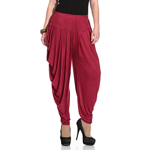 Legis Viscose Relaxed Yoga Fitness Active and Dance Wear Dhoti Pants for Women One Size - Maroon