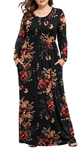 LONGYUAN Women's 2024 Fall Winter Dresses Casual Maternity Plus Size Loose Comfy Long Swing Dress Fl Brown Black 3XL