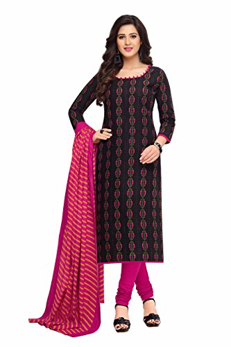 Miraan Women's Printed Unstitched Cotton Dress Material and Churidar Suit Free Size Black