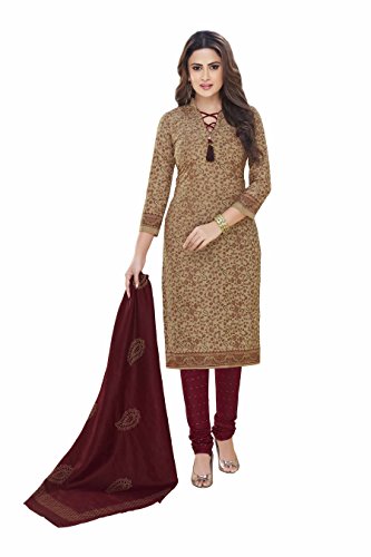 Miraan Women's Printed Unstitched Cotton Dress Material Free Size Brown