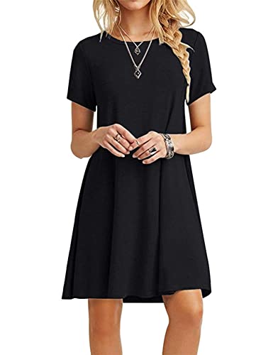 MOLERANI Women's Casual Plain Simple T-Shirt Loose Dress(Black,XL)